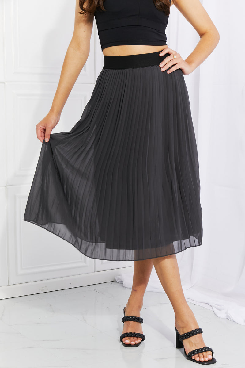 Zenana Full Size Romantic At Heart Pleated Chiffon Midi Skirt - AnnieMae21