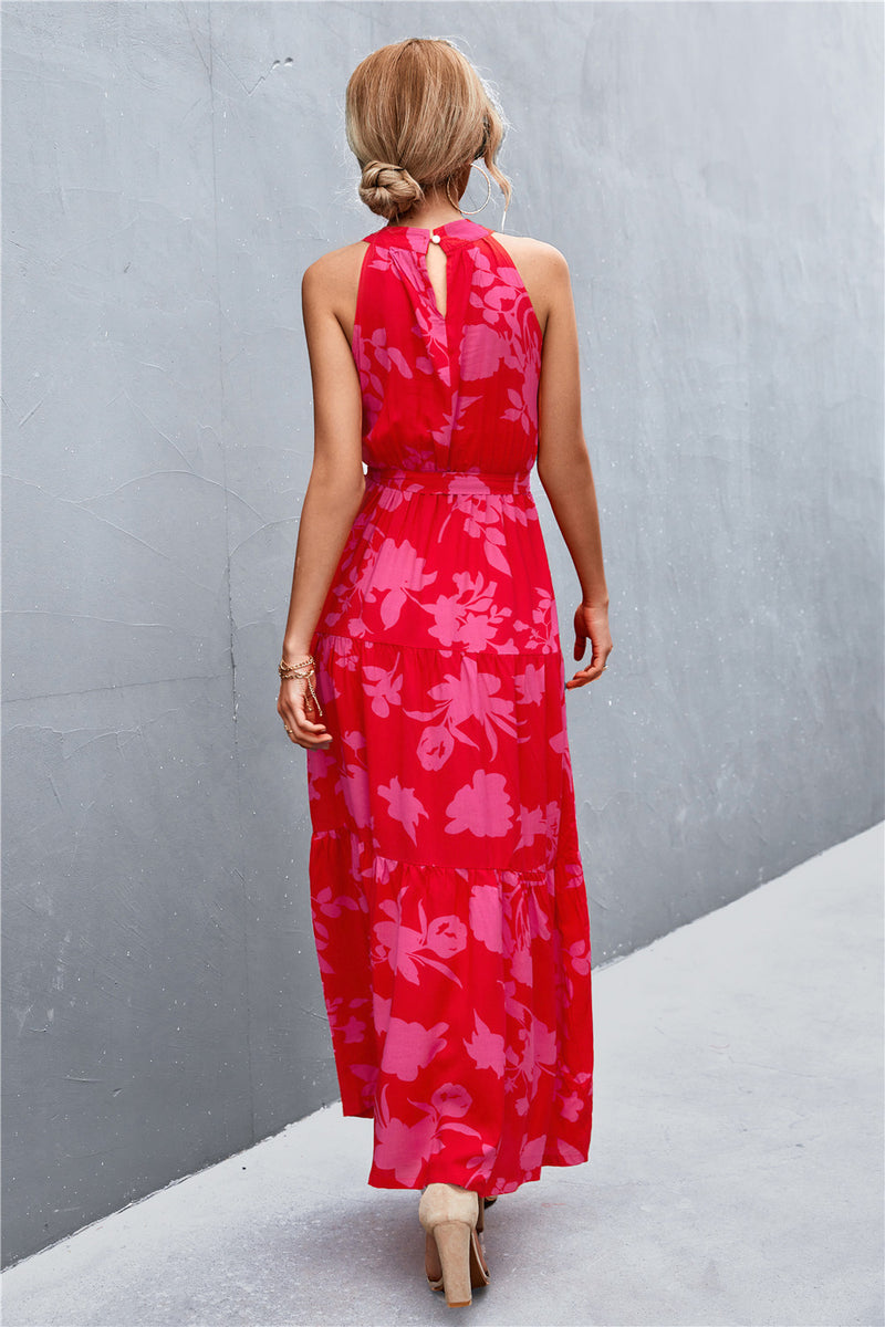 Printed Sleeveless Tie Waist Maxi Dress - AnnieMae21