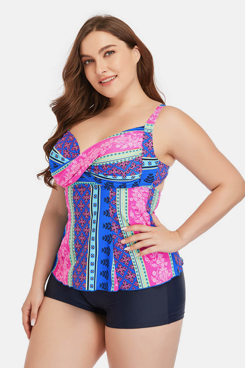 Plus Size Printed Crisscross Cutout Two-Piece Swim Set - AnnieMae21