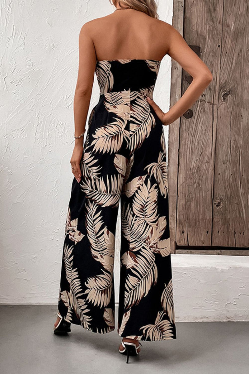 Printed Strapless Wide Leg Jumpsuit with Pockets - AnnieMae21