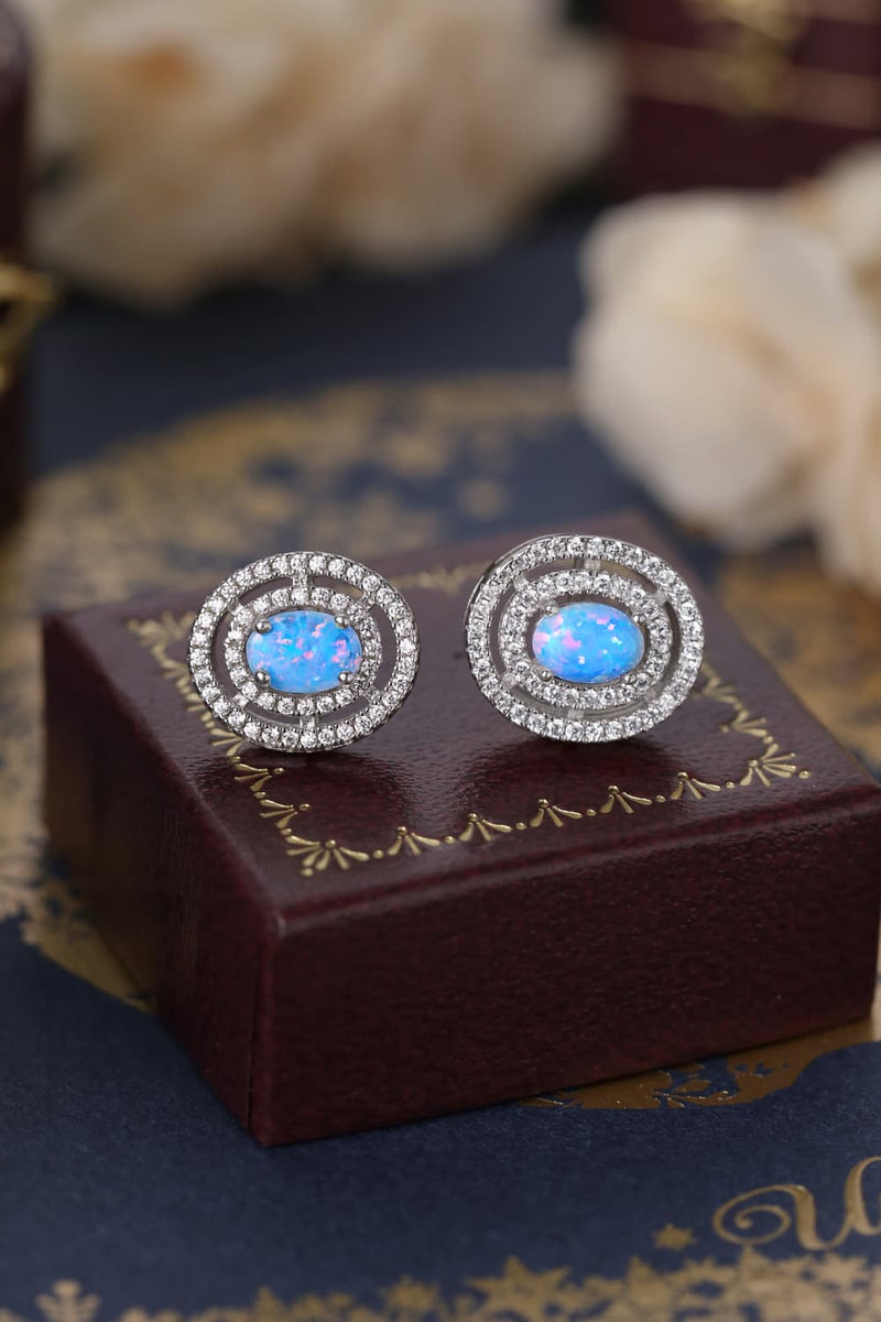 925 Sterling Silver Opal Round Stud Earrings - AnnieMae21