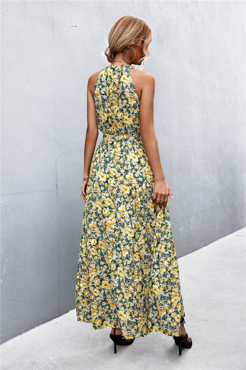 Printed Sleeveless Tie Waist Maxi Dress - AnnieMae21