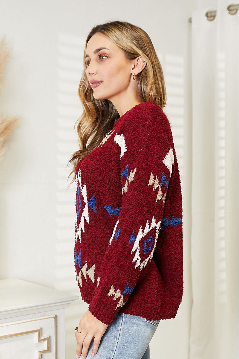 HEYSON Full Size Aztec Soft Fuzzy Sweater - AnnieMae21
