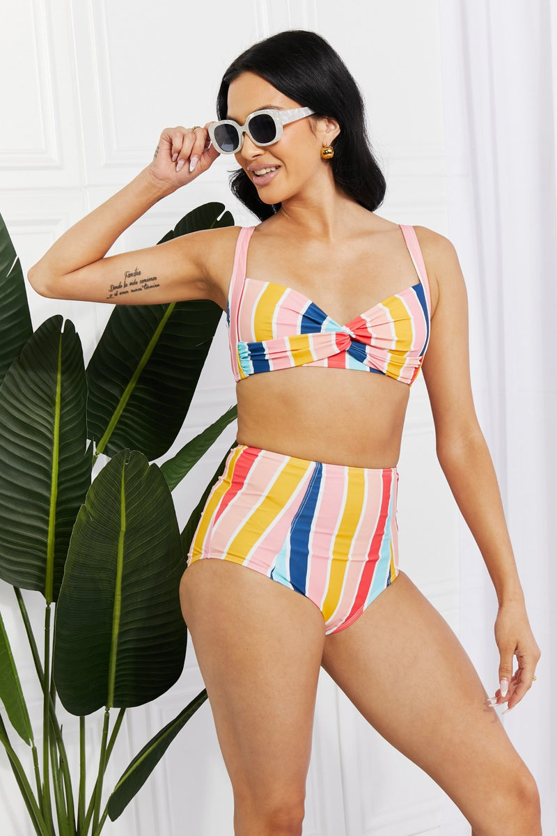 Marina West Swim Take A Dip Twist High-Rise Bikini in Stripe - AnnieMae21