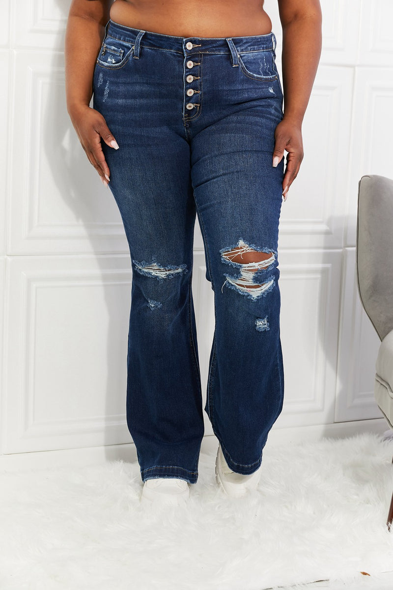 Kancan Full Size Reese Midrise Button Fly Flare Jeans - AnnieMae21