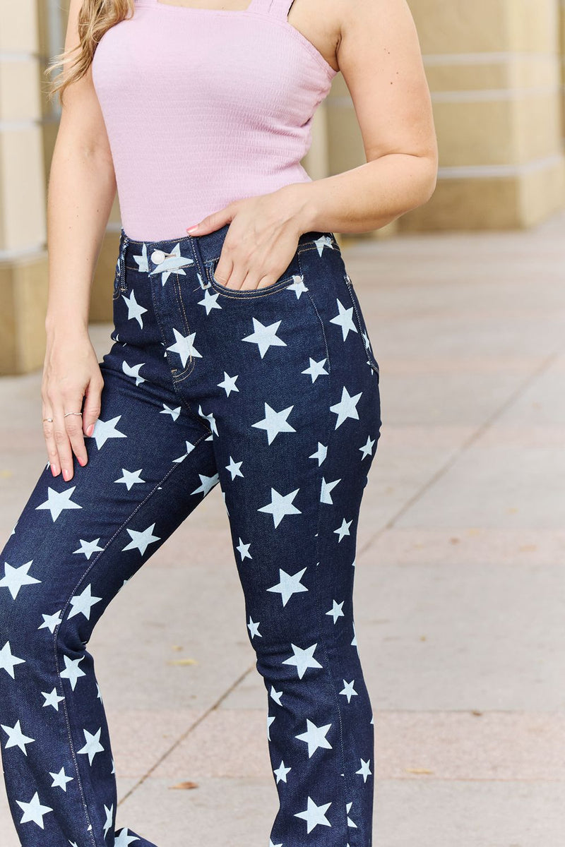Judy Blue Janelle Full Size High Waist Star Print Flare Jeans - AnnieMae21