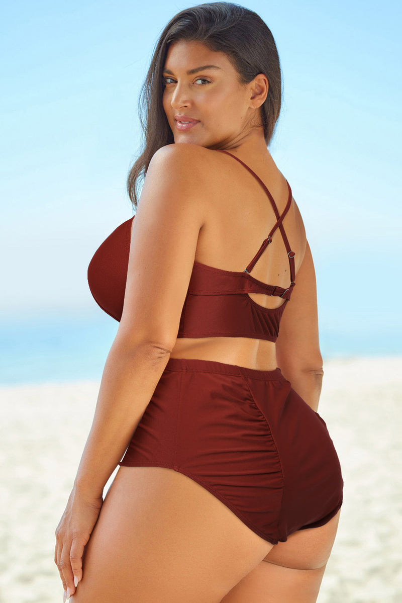 Halter Neck Crisscross Ruched Two-Piece Swimsuit - AnnieMae21