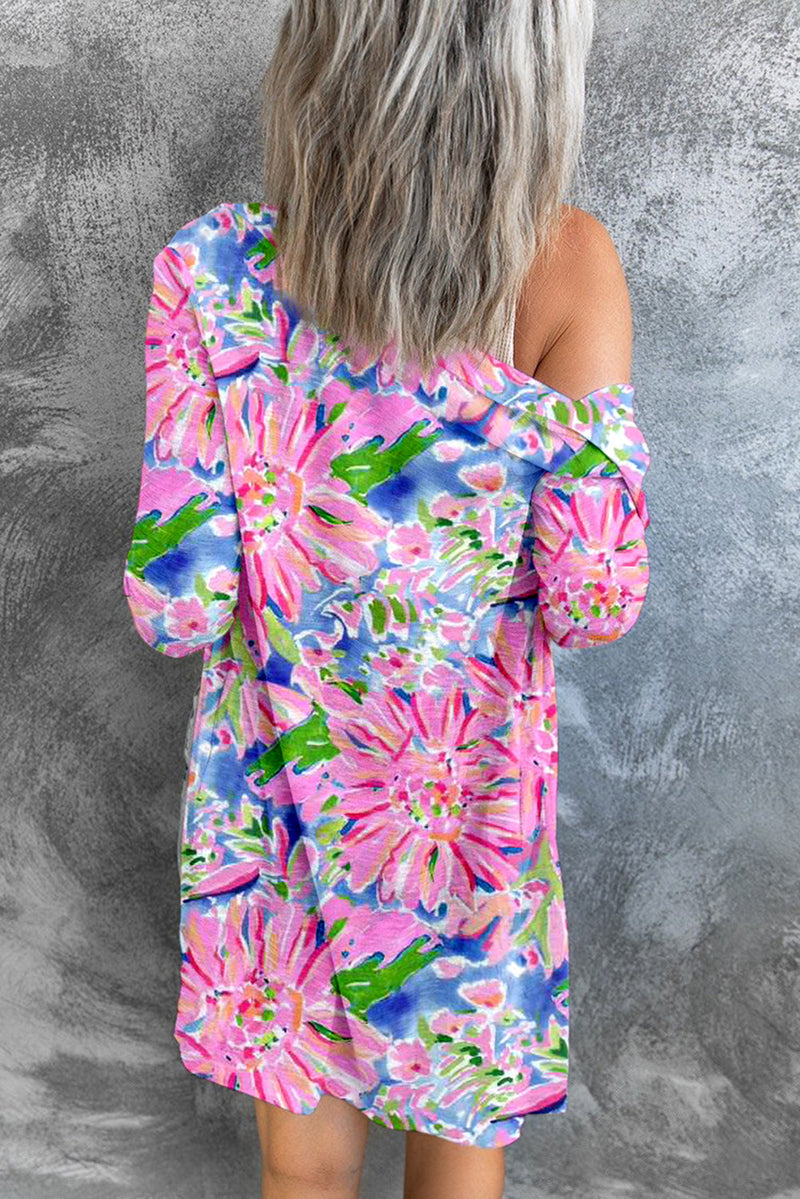 Floral Open Front Long Sleeve Cardigan - AnnieMae21