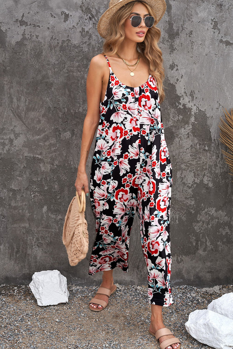 Botanical Print Spaghetti Strap Cropped Jumpsuit - AnnieMae21