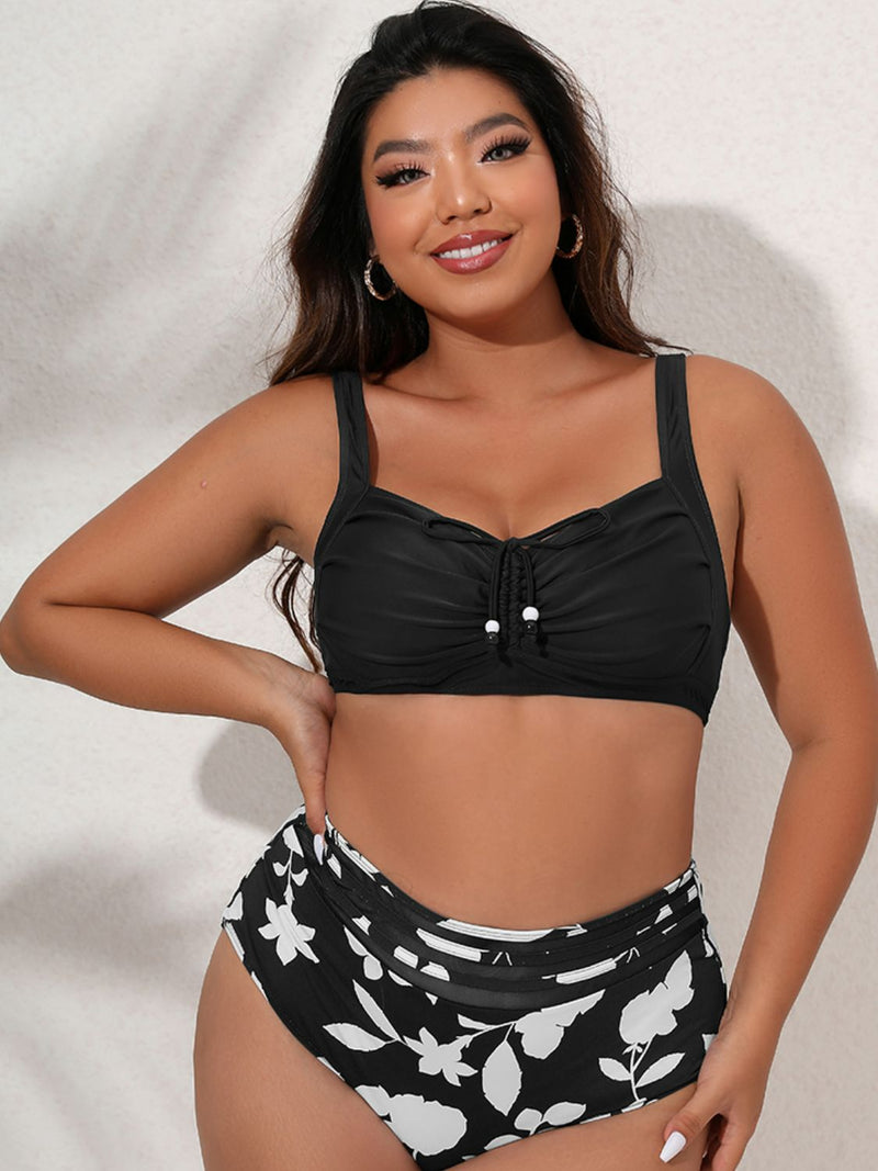 Plus Size Printed Gathered Detail Bikini Set - AnnieMae21