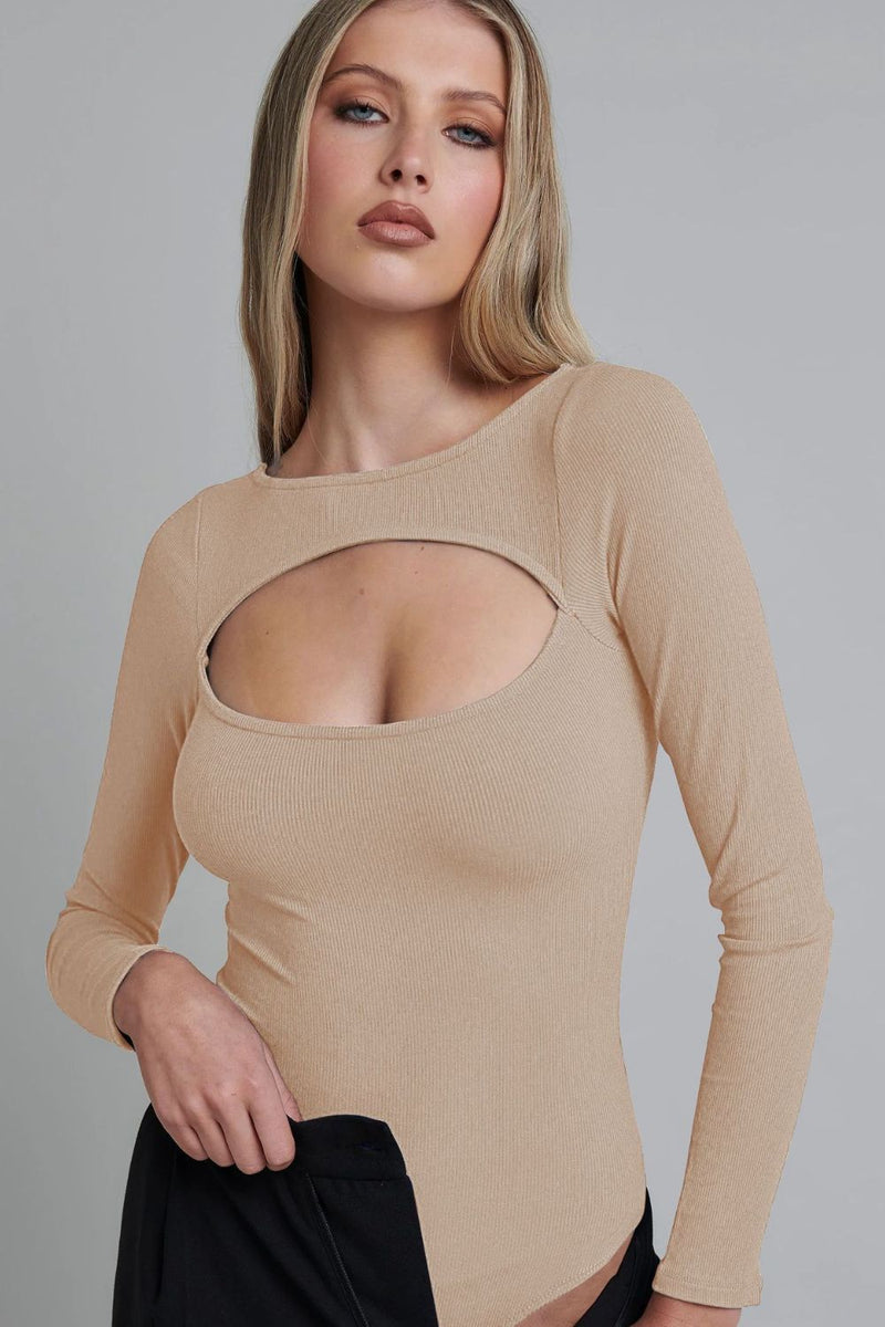 Cutout Ribbed Long Sleeve Bodysuit - AnnieMae21