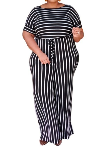 Striped Print Knit Stretch Jumpsuit
 HFBU9YXW2Q - AnnieMae21