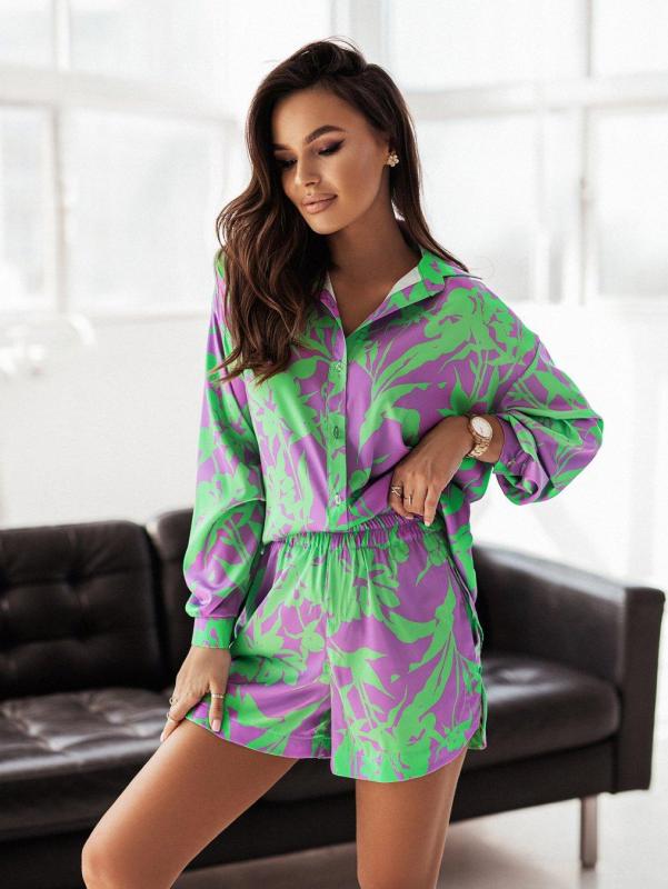 Women's vacation style printed shirt + shorts two-piece sets - AnnieMae21