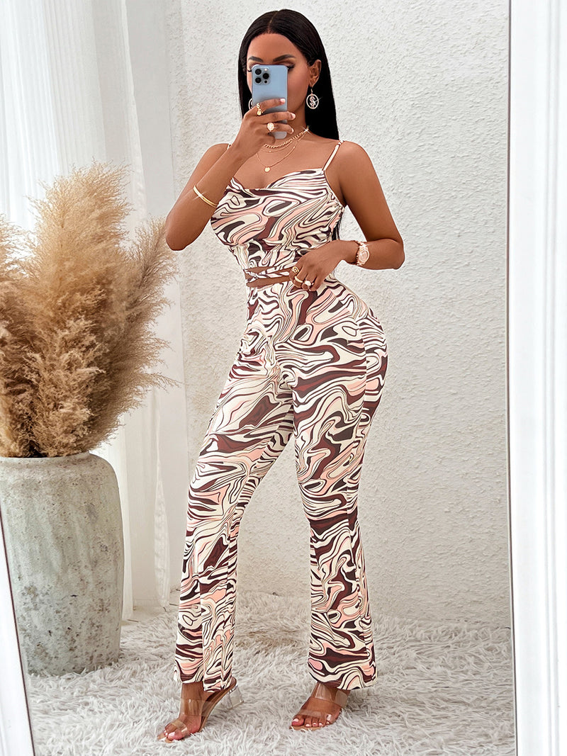 Printed Sleeveless Wide Leg Jumpsuit - AnnieMae21