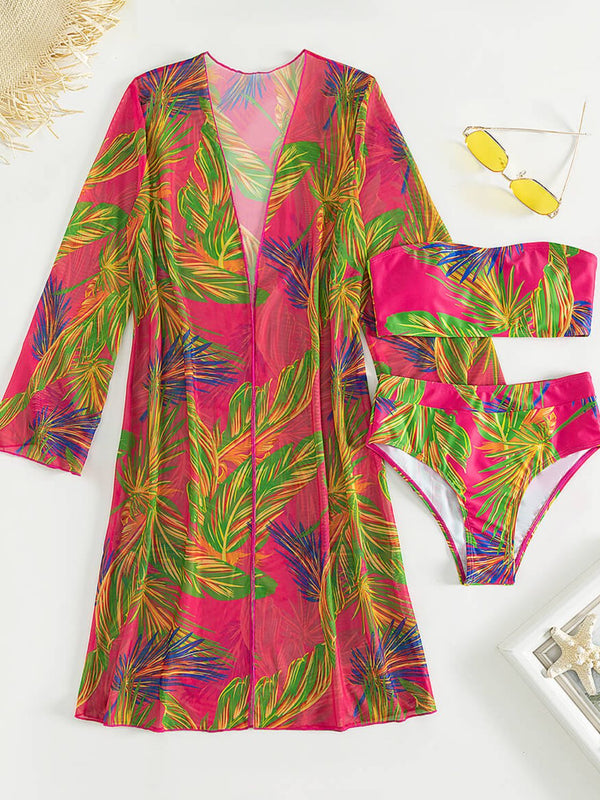 Botanical Print Tube Top, Swim Bottoms, and Cover Up Set - AnnieMae21