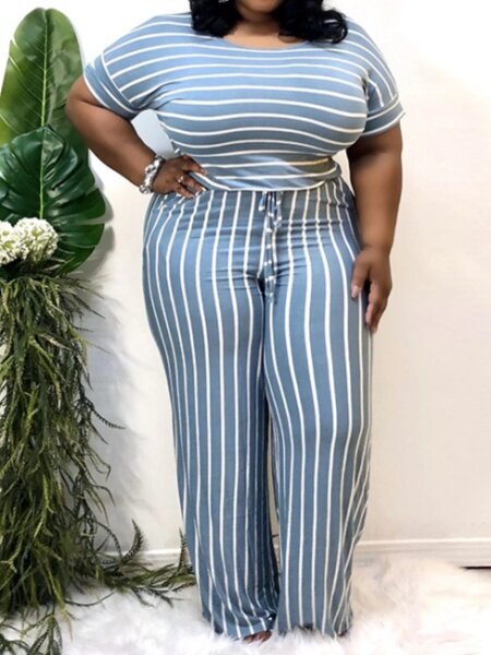 Striped Print Knit Stretch Jumpsuit
 HFBU9YXW2Q - AnnieMae21