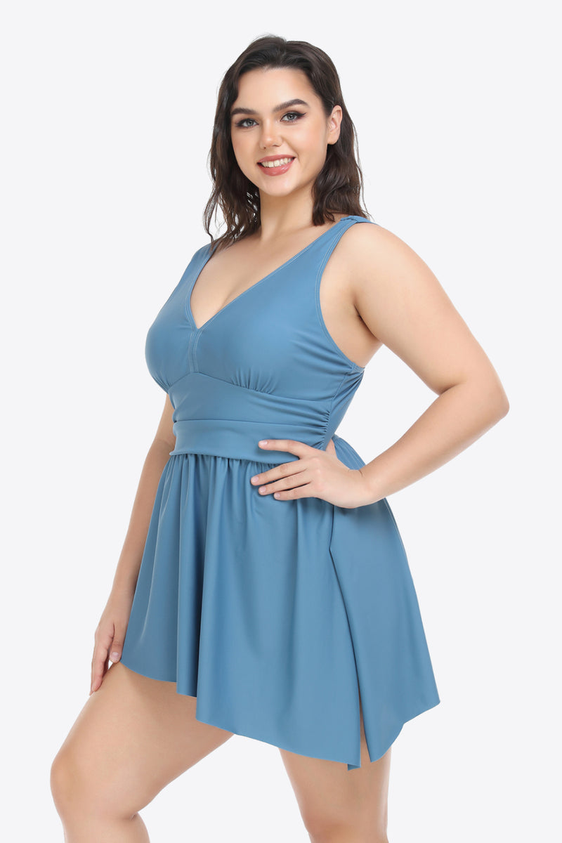 Plus Size Plunge Sleeveless Two-Piece Swimsuit - AnnieMae21