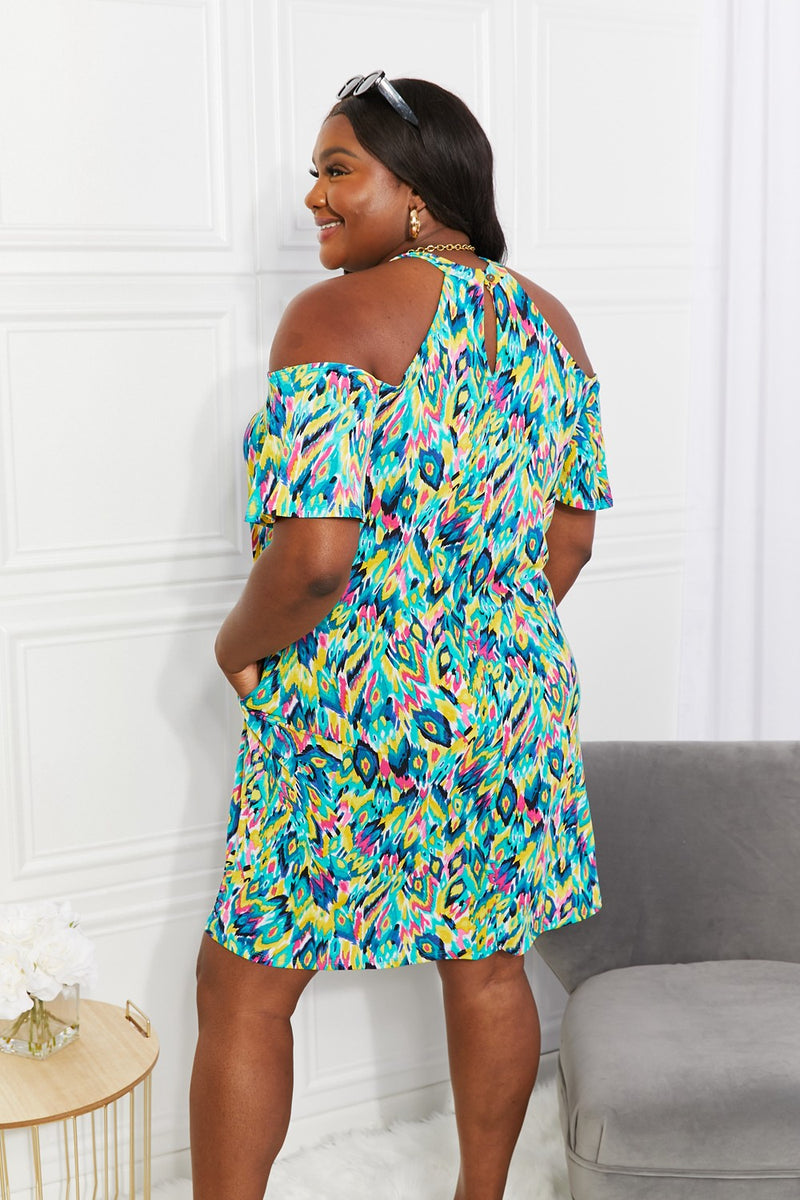 Sew In Love Full Size Perfect Paradise Printed Cold-Shoulder Dress - AnnieMae21