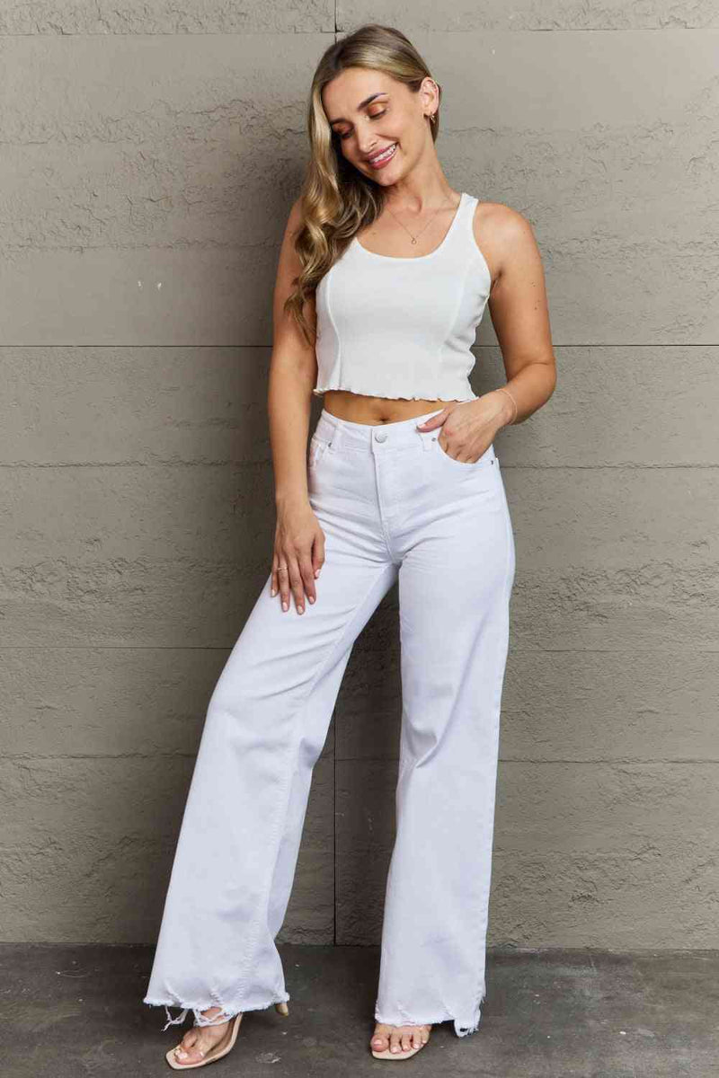 RISEN Raelene Full Size High Waist Wide Leg Jeans in White - AnnieMae21