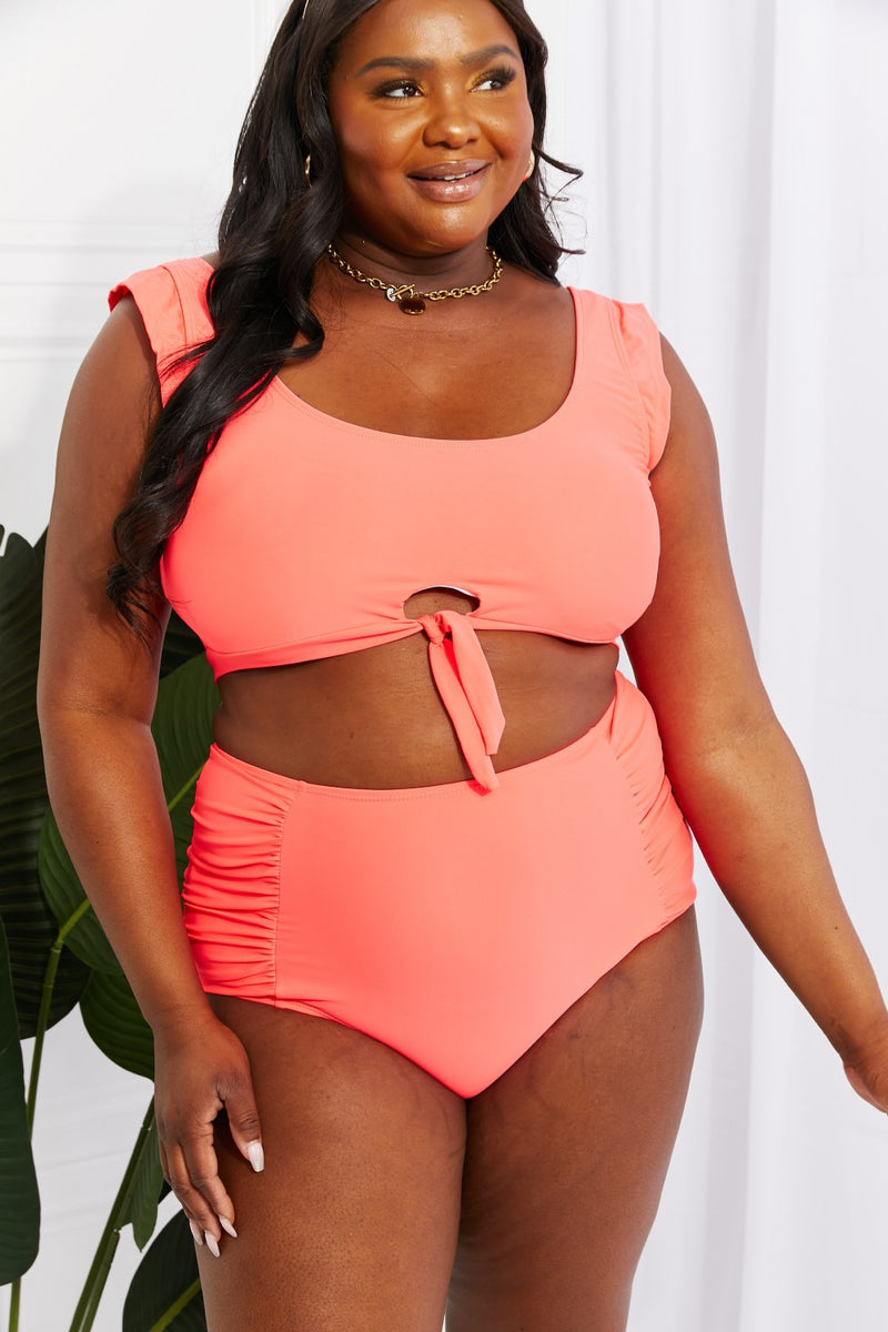 Marina West Swim Sanibel Crop Swim Top and Ruched Bottoms Set in Coral - AnnieMae21