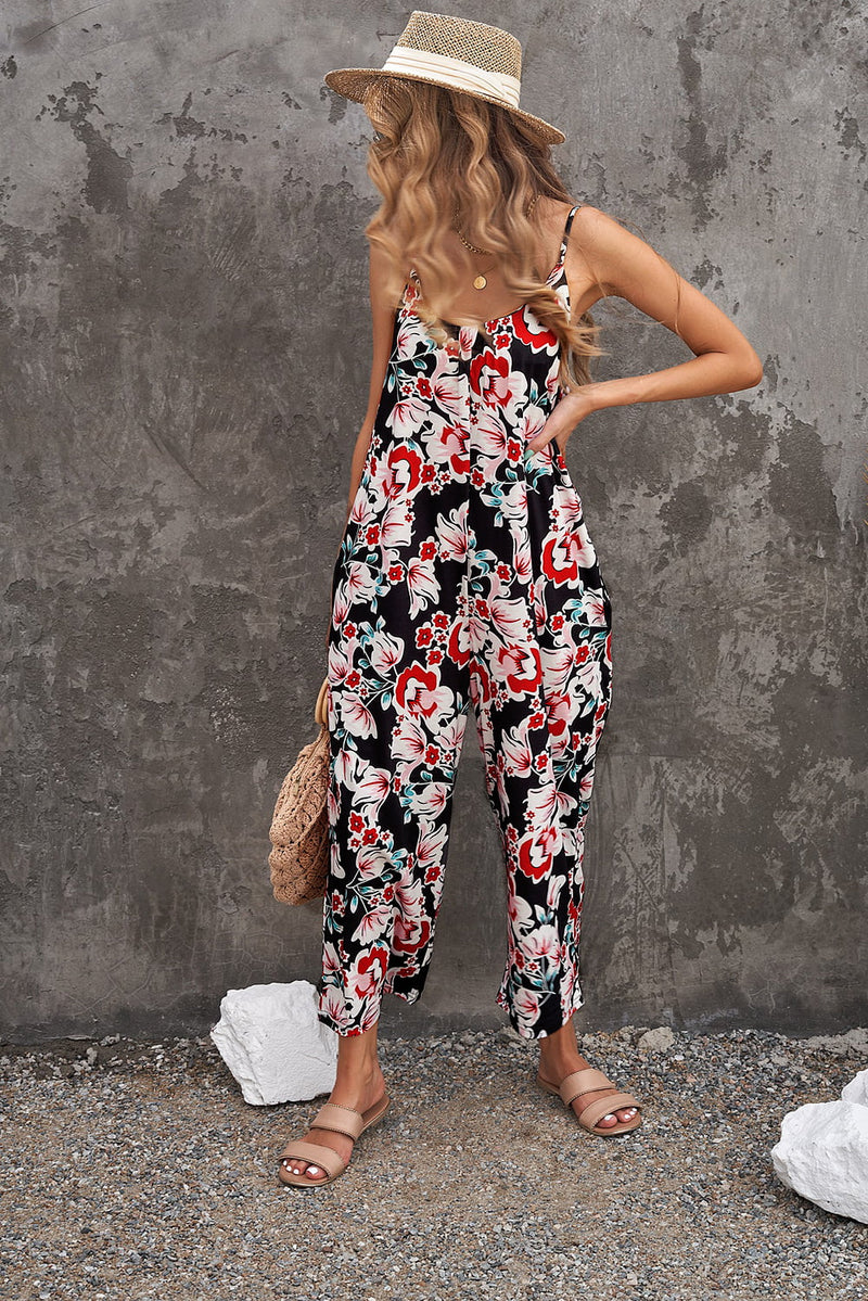 Botanical Print Spaghetti Strap Cropped Jumpsuit - AnnieMae21