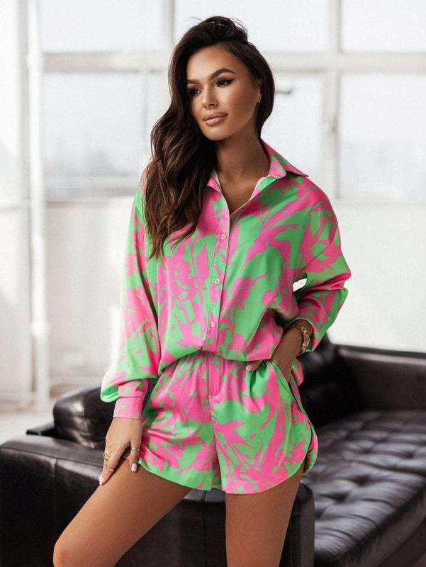 Women's vacation style printed shirt + shorts two-piece sets - AnnieMae21