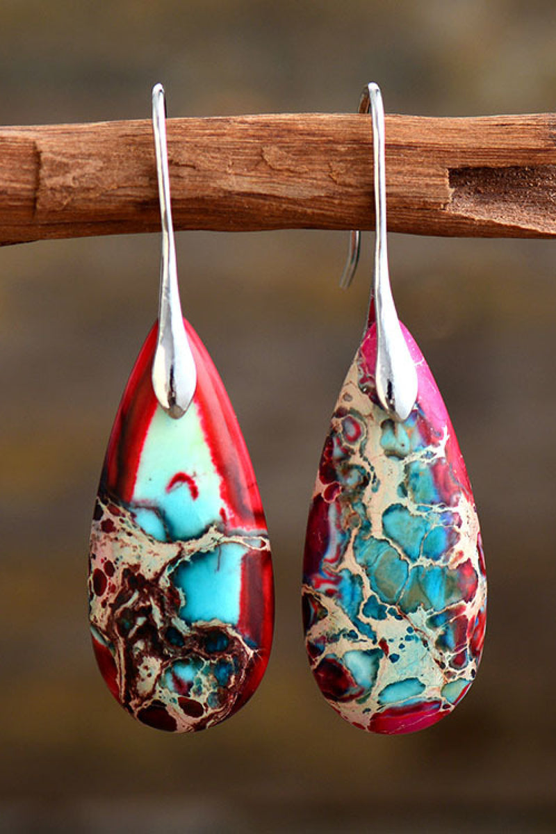 Handmade Teardrop Shape Natural Stone Dangle Earrings - AnnieMae21