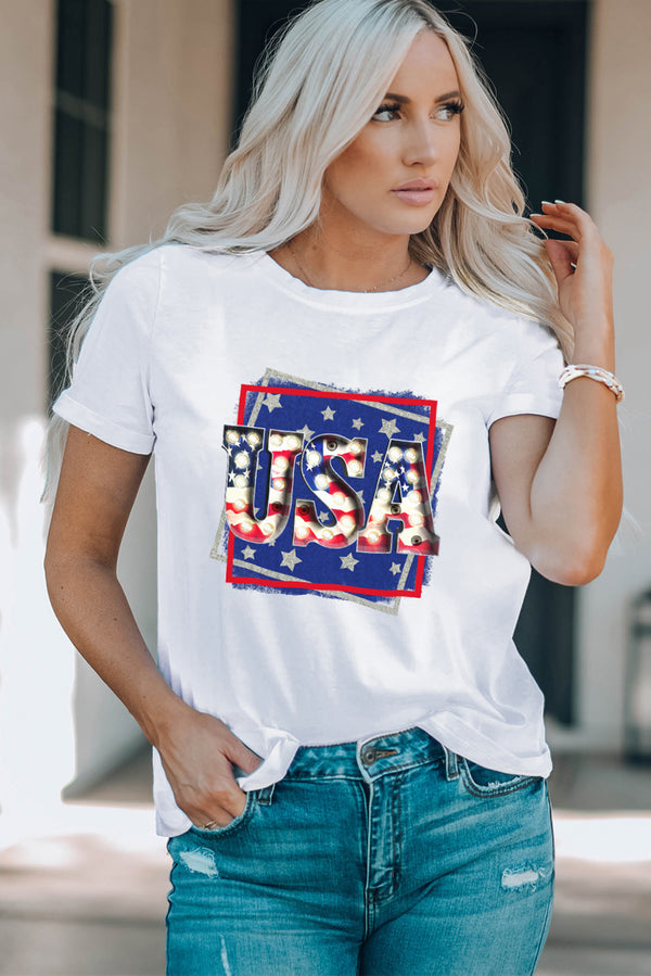 USA Graphic Round Neck Tee Shirt - AnnieMae21