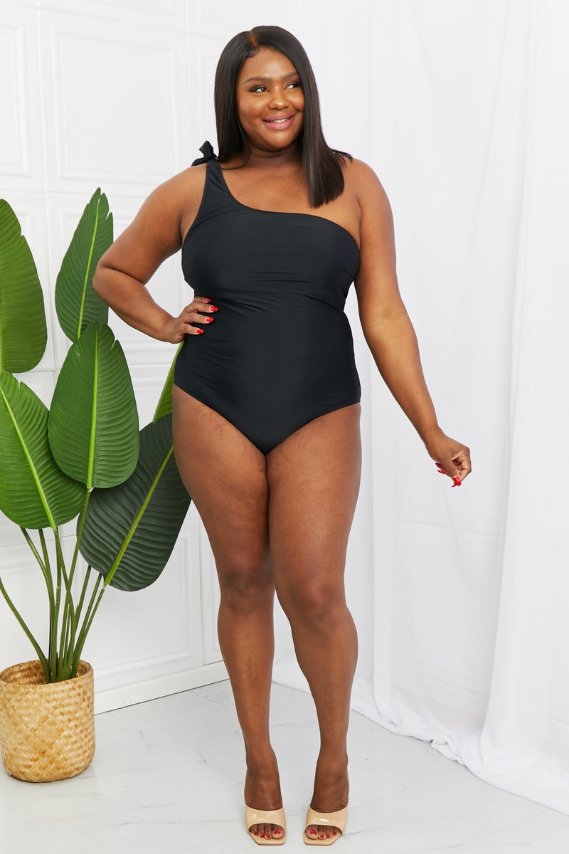 Marina West Swim Deep End One-Shoulder One-Piece Swimsuit in Black - AnnieMae21