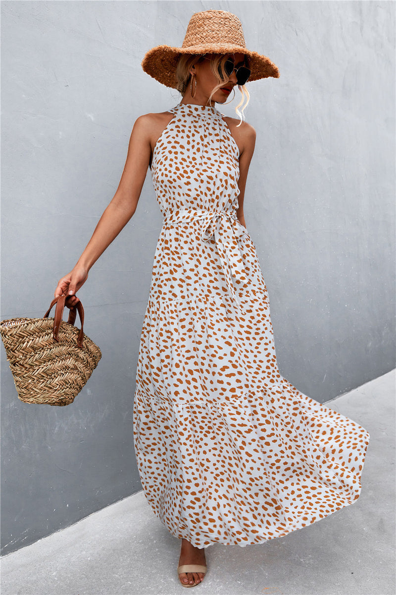 Printed Sleeveless Tie Waist Maxi Dress - AnnieMae21