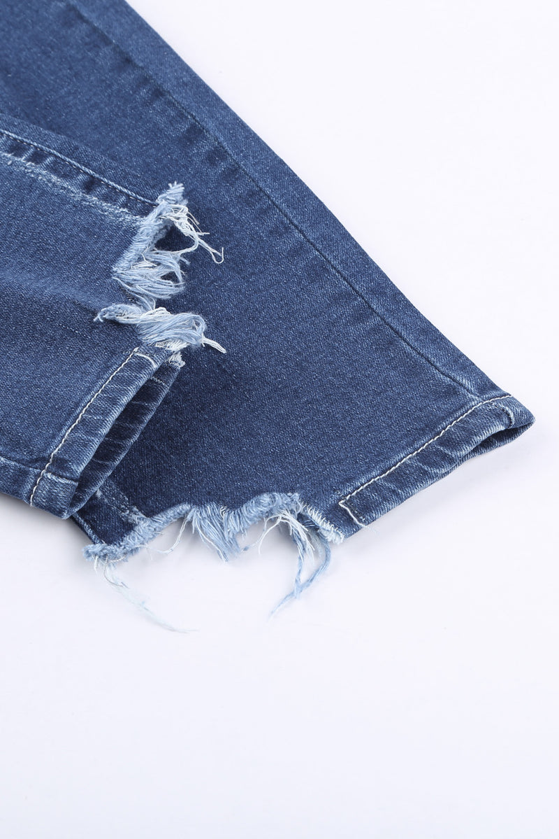 High-Rise Distressed Hem Detail Jeans - AnnieMae21