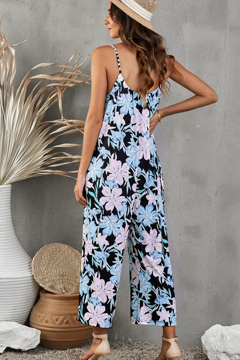 Botanical Print Spaghetti Strap Cropped Jumpsuit - AnnieMae21