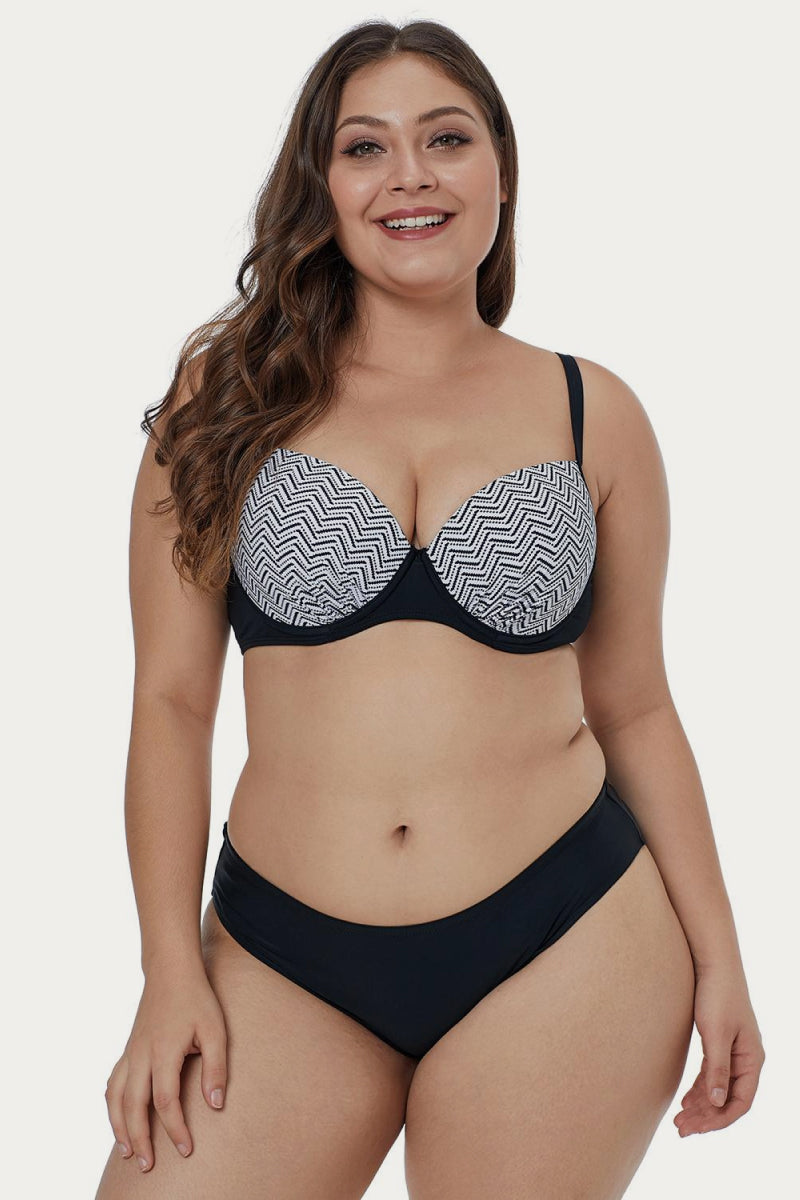 Waves Print Plus Size Bikini Set - AnnieMae21