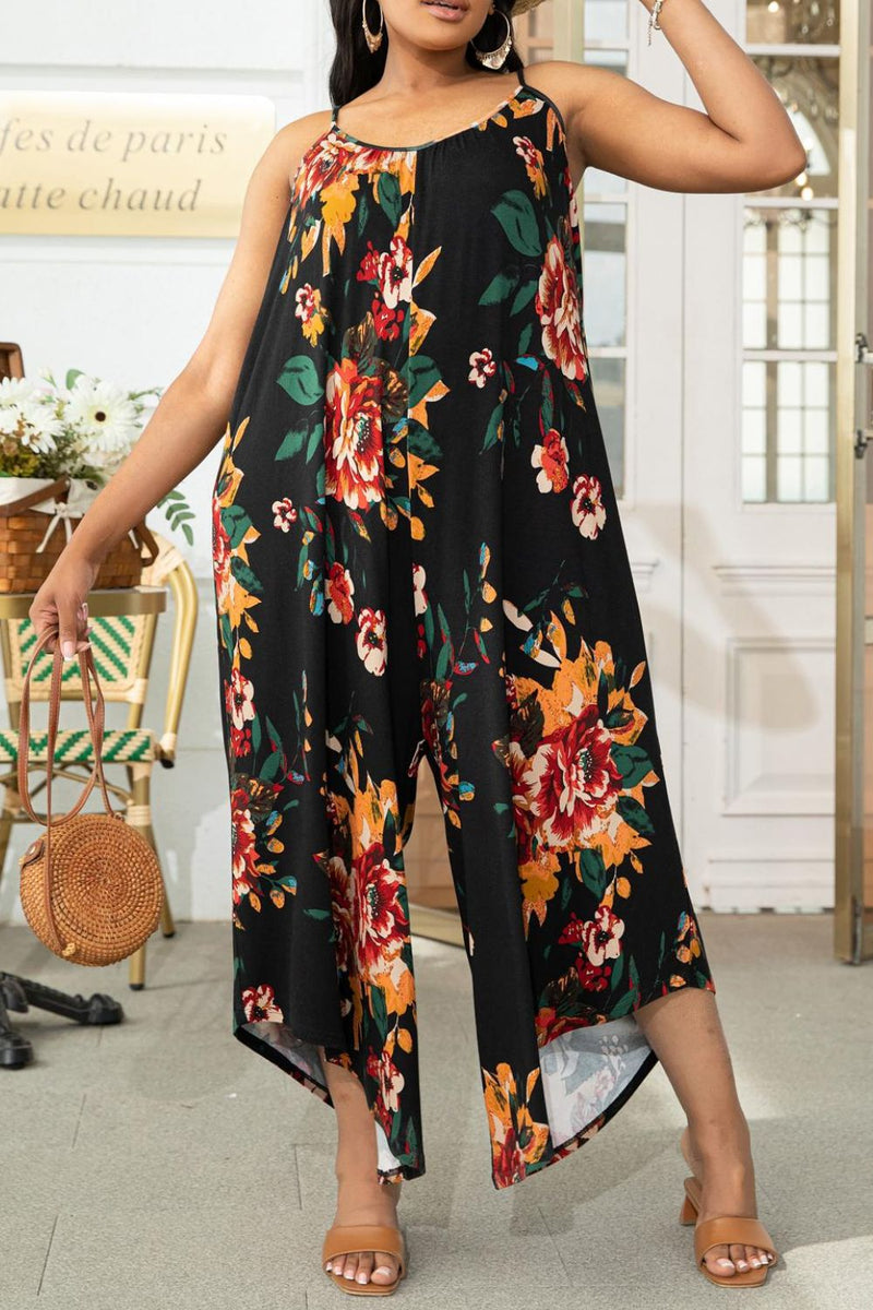 Plus Size Printed Spaghetti Strap Wide Leg Jumpsuit - AnnieMae21