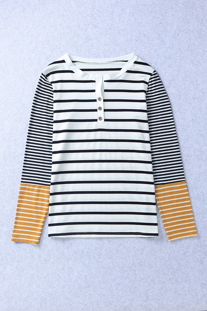 Striped Buttoned Long Sleeve Top - AnnieMae21