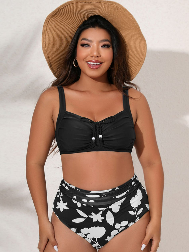 Plus Size Printed Gathered Detail Bikini Set - AnnieMae21