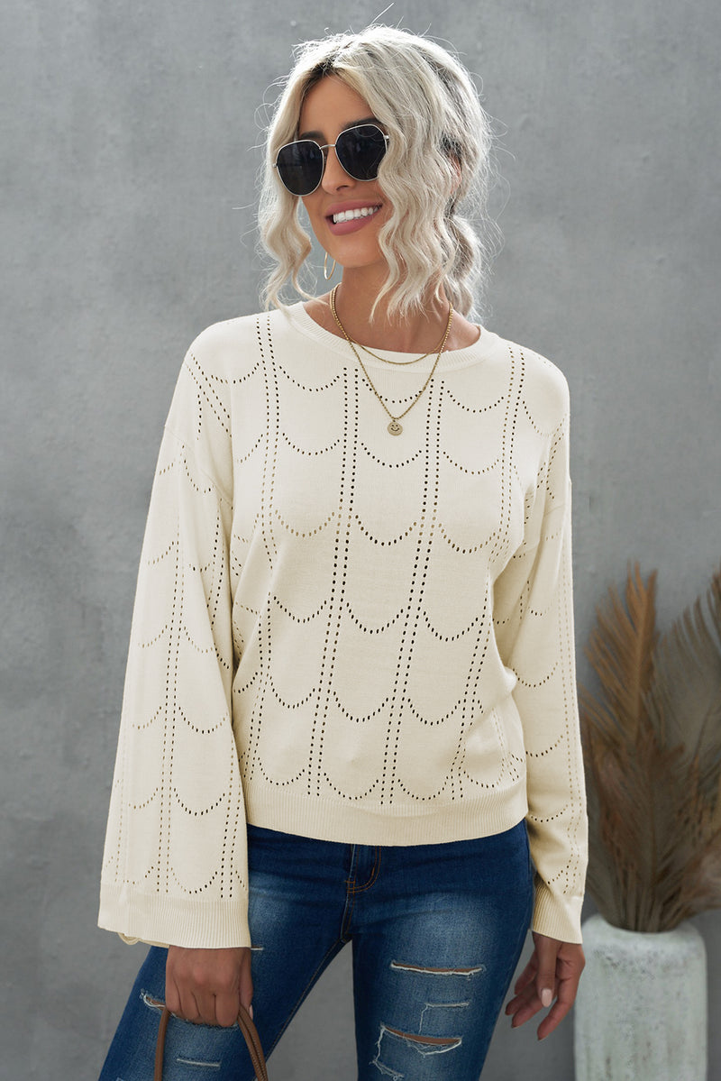 Openwork Flare Sleeve Pullover Sweater - AnnieMae21