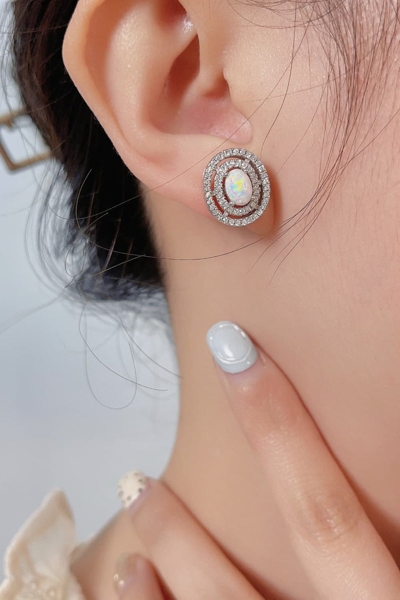 925 Sterling Silver Opal Round Stud Earrings - AnnieMae21