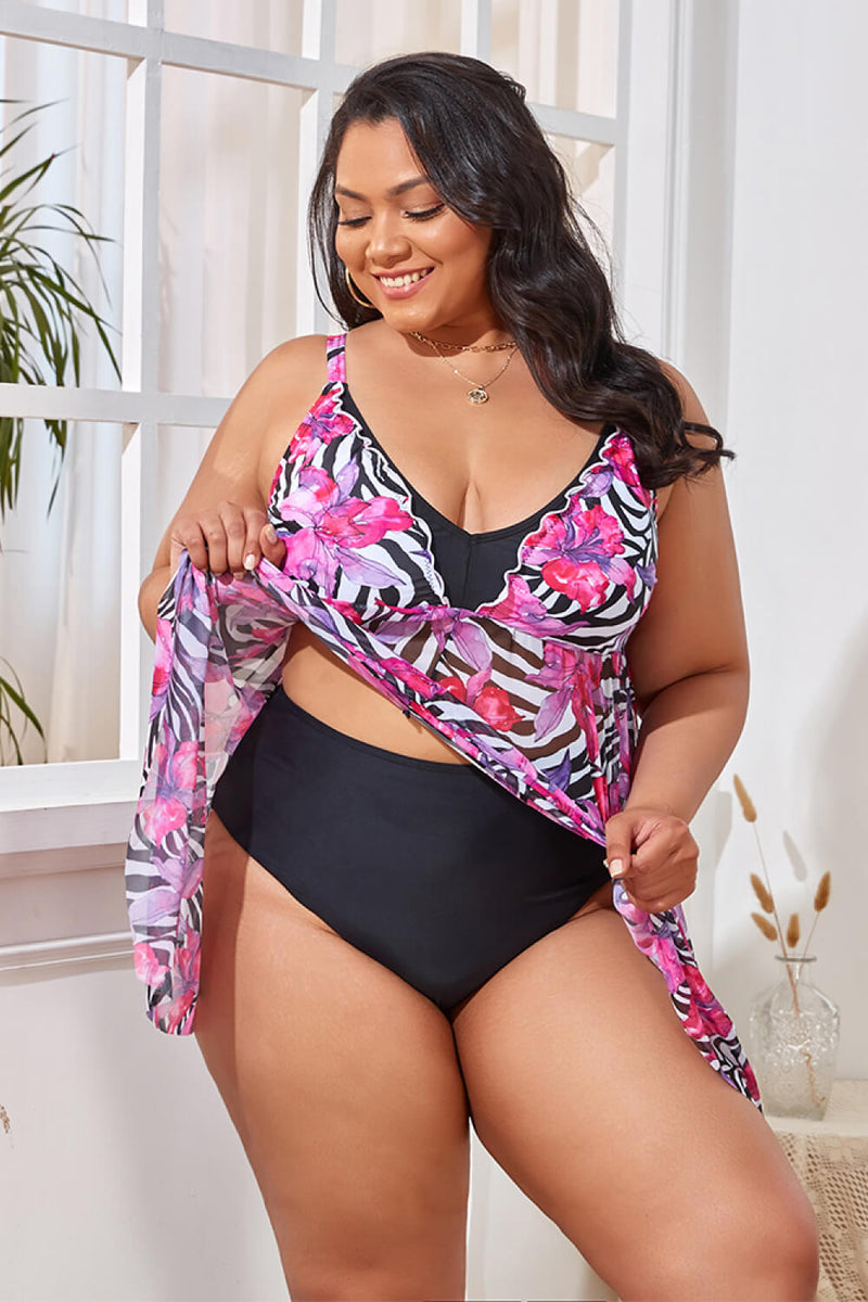 Plus Size Printed Spaghetti Strap V-Neck Two-Piece Swim Set - AnnieMae21