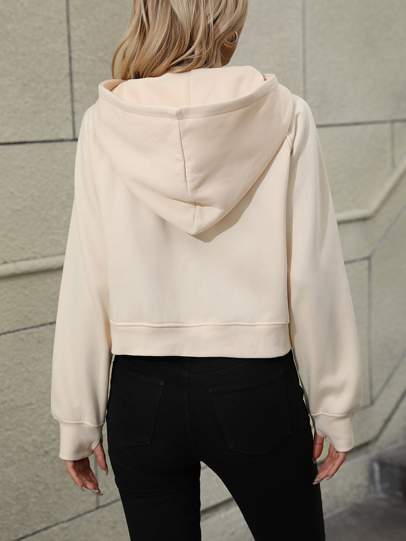 Raglan Sleeve Zip-Up Hoodie with Pocket - AnnieMae21