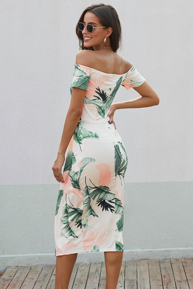 Printed Off-Shoulder Split Dress - AnnieMae21