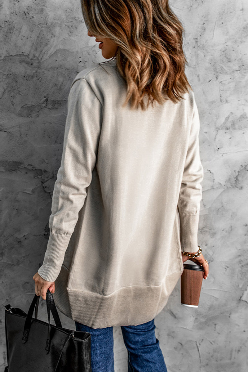 Long Sleeve Ribbed Hem Open Front Longline Cardigan - AnnieMae21