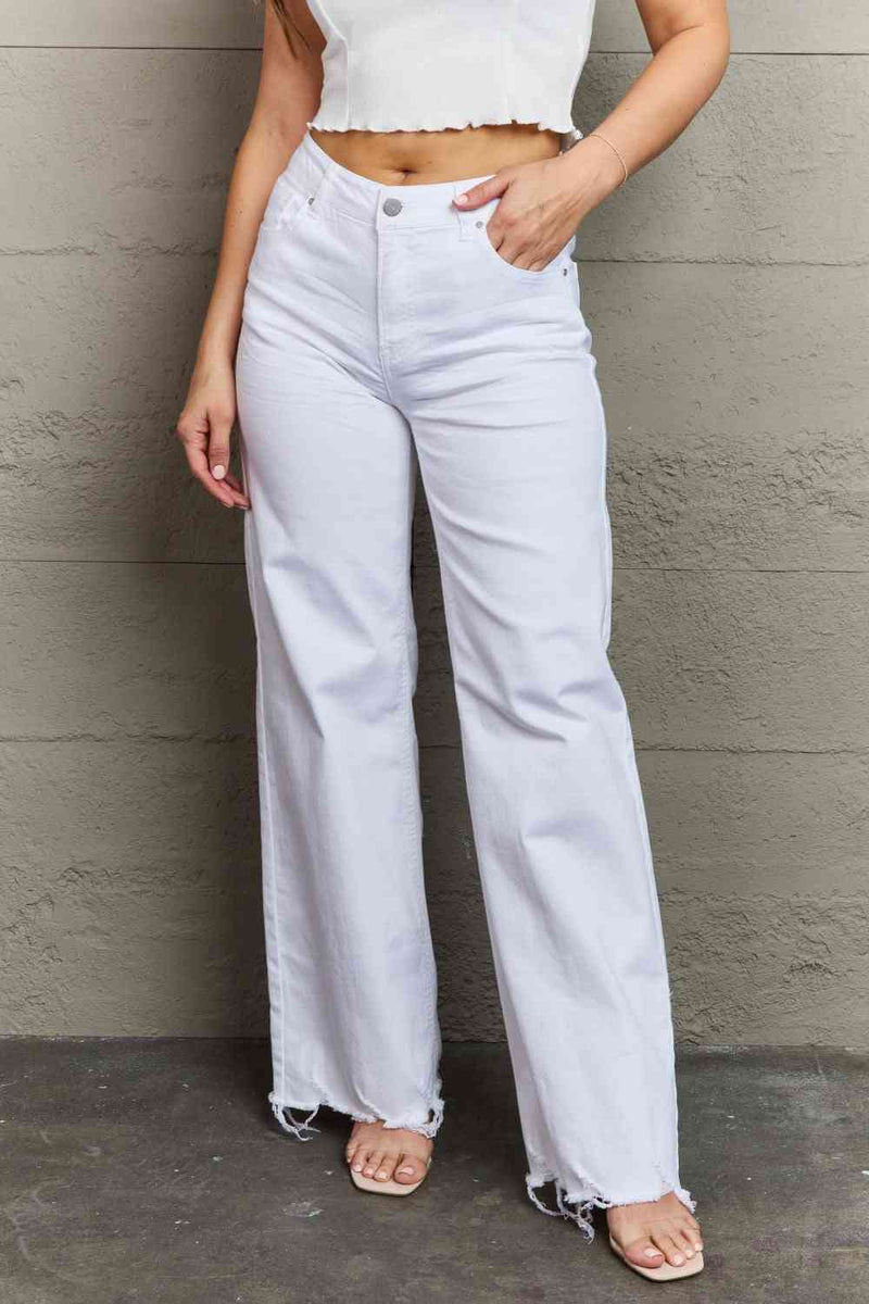 RISEN Raelene Full Size High Waist Wide Leg Jeans in White - AnnieMae21