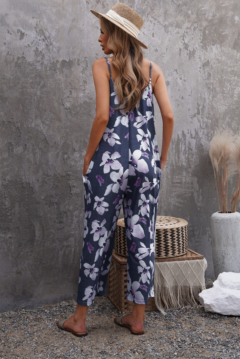 Botanical Print Spaghetti Strap Cropped Jumpsuit - AnnieMae21