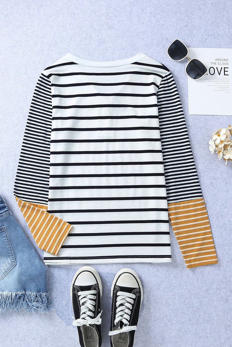 Striped Buttoned Long Sleeve Top - AnnieMae21