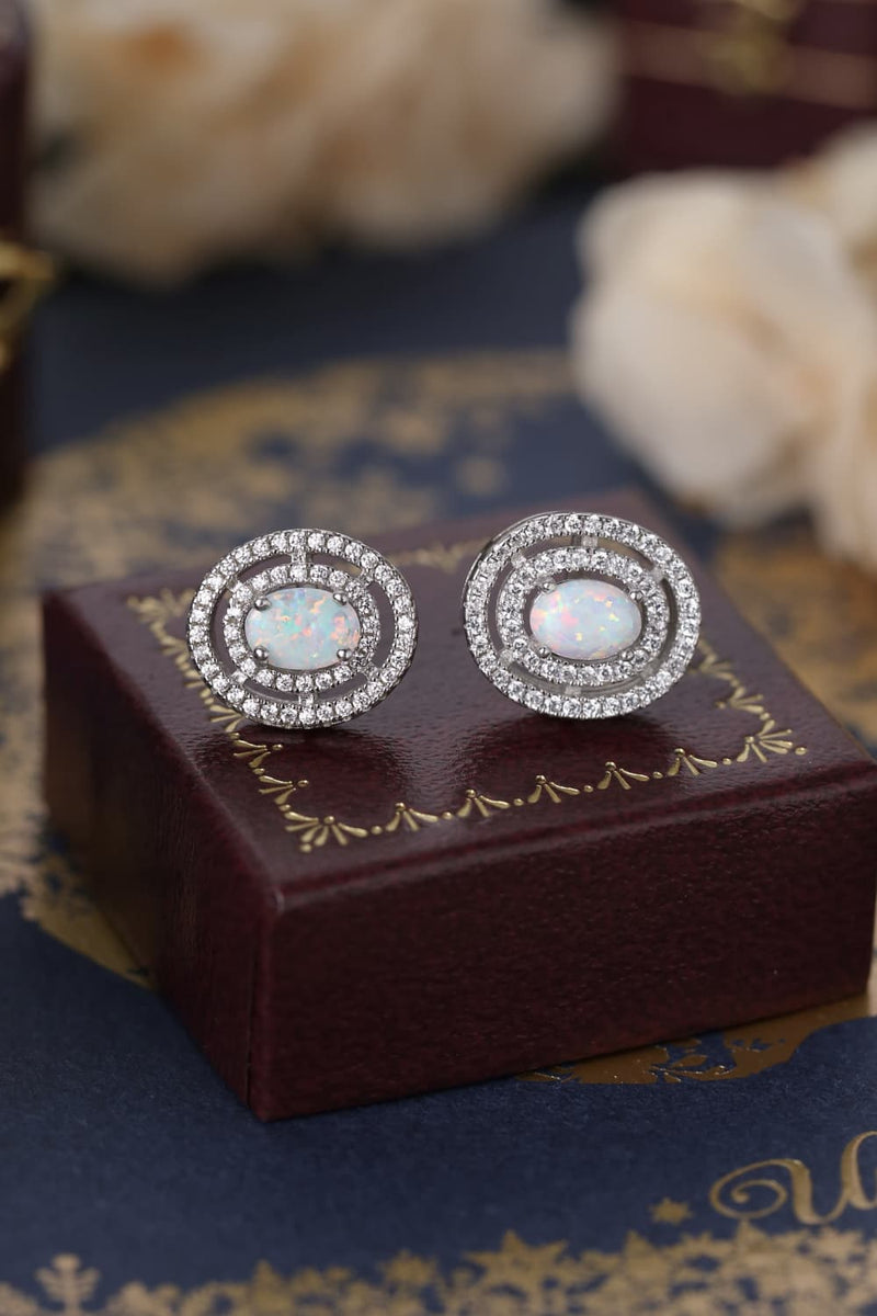 925 Sterling Silver Opal Round Stud Earrings - AnnieMae21