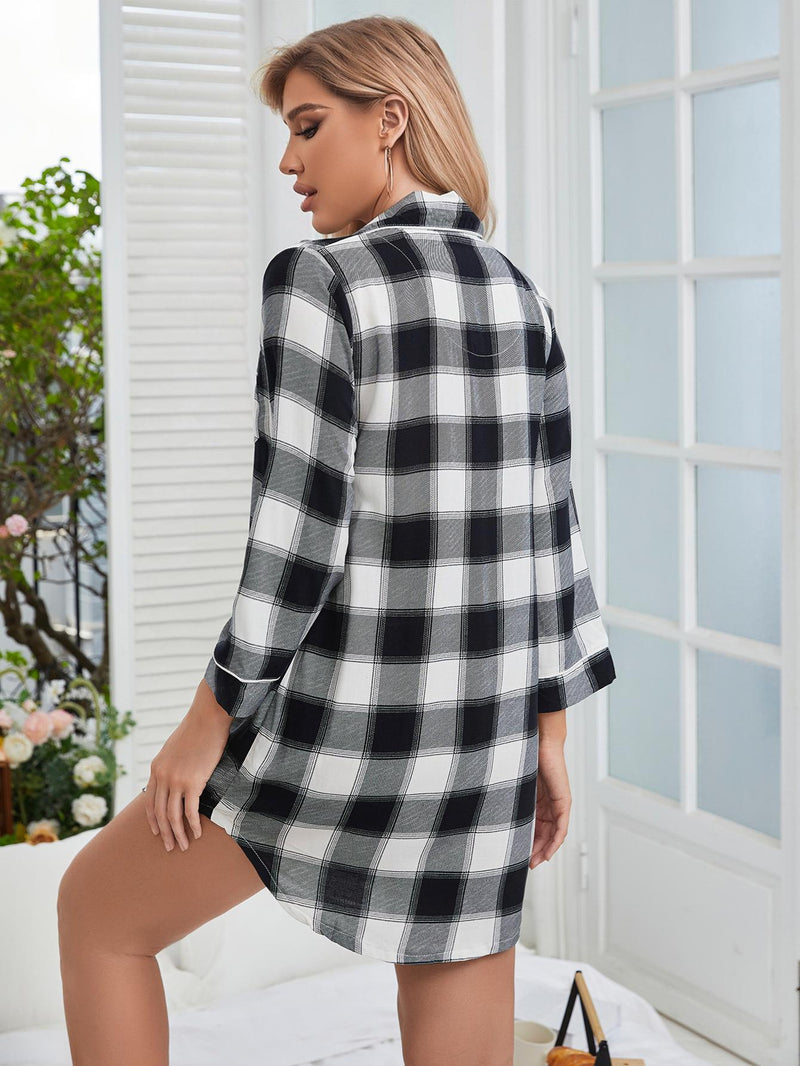 Plaid Lapel Collar Shirt Dress - AnnieMae21