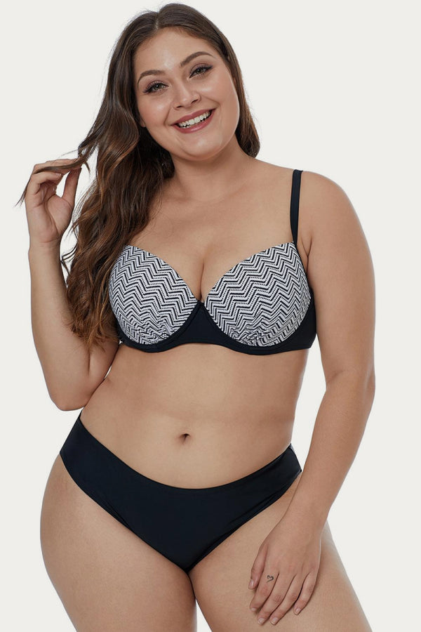 Waves Print Plus Size Bikini Set - AnnieMae21