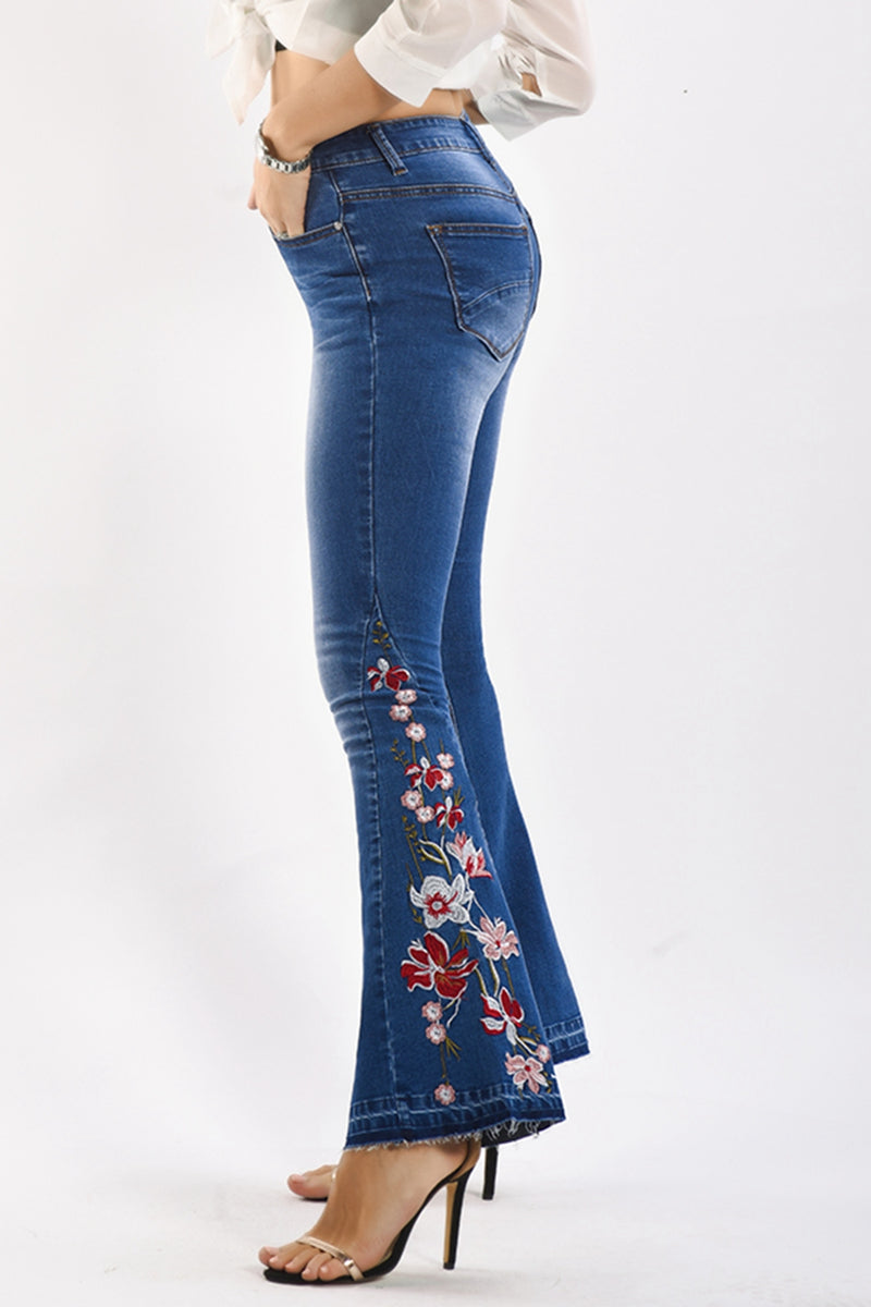 Full Size Flower Embroidery Wide Leg Jeans - AnnieMae21