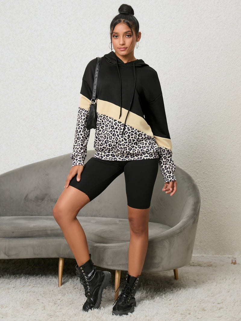 Leopard Color Block Hoodie - AnnieMae21